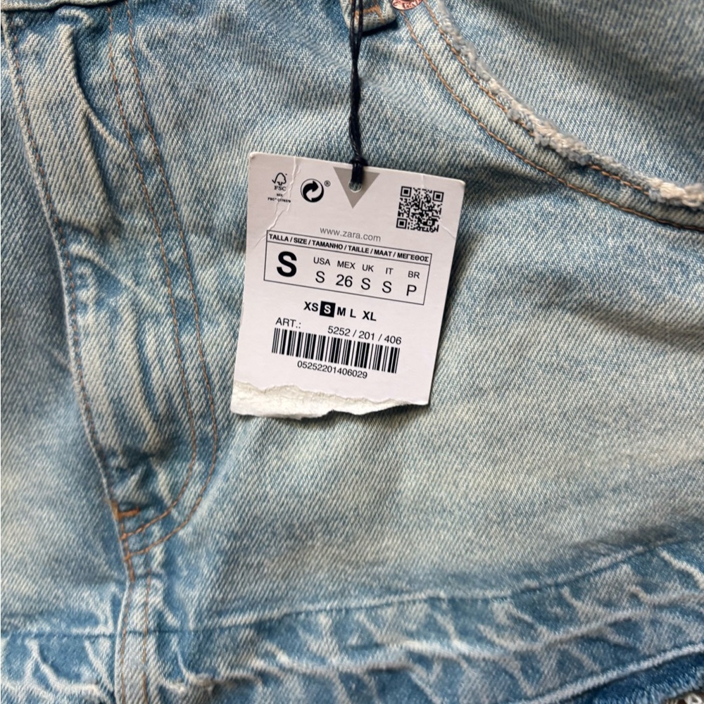 ZARA Skirt Effect Crop Denim Spaghetti Straps Jean Tank Top Small NWT - Picture 3 of 8